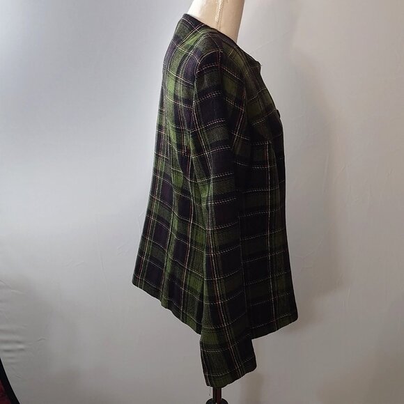 Sag Harbor Womens Plaid Button-Front Blazer Size 12 Green & Black Acrylic Jacket - Picture 3 of 4